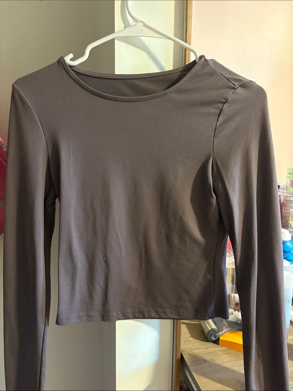 Women's Long Sleeve Crop Top - Gray/purple and a blue